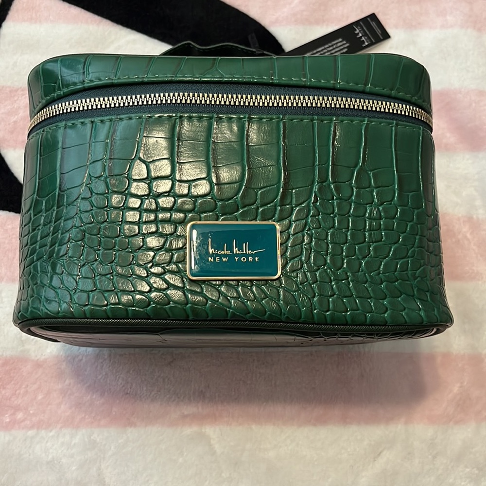 Nicole Miller Green Croc-Embossed Cosmetic Train Case